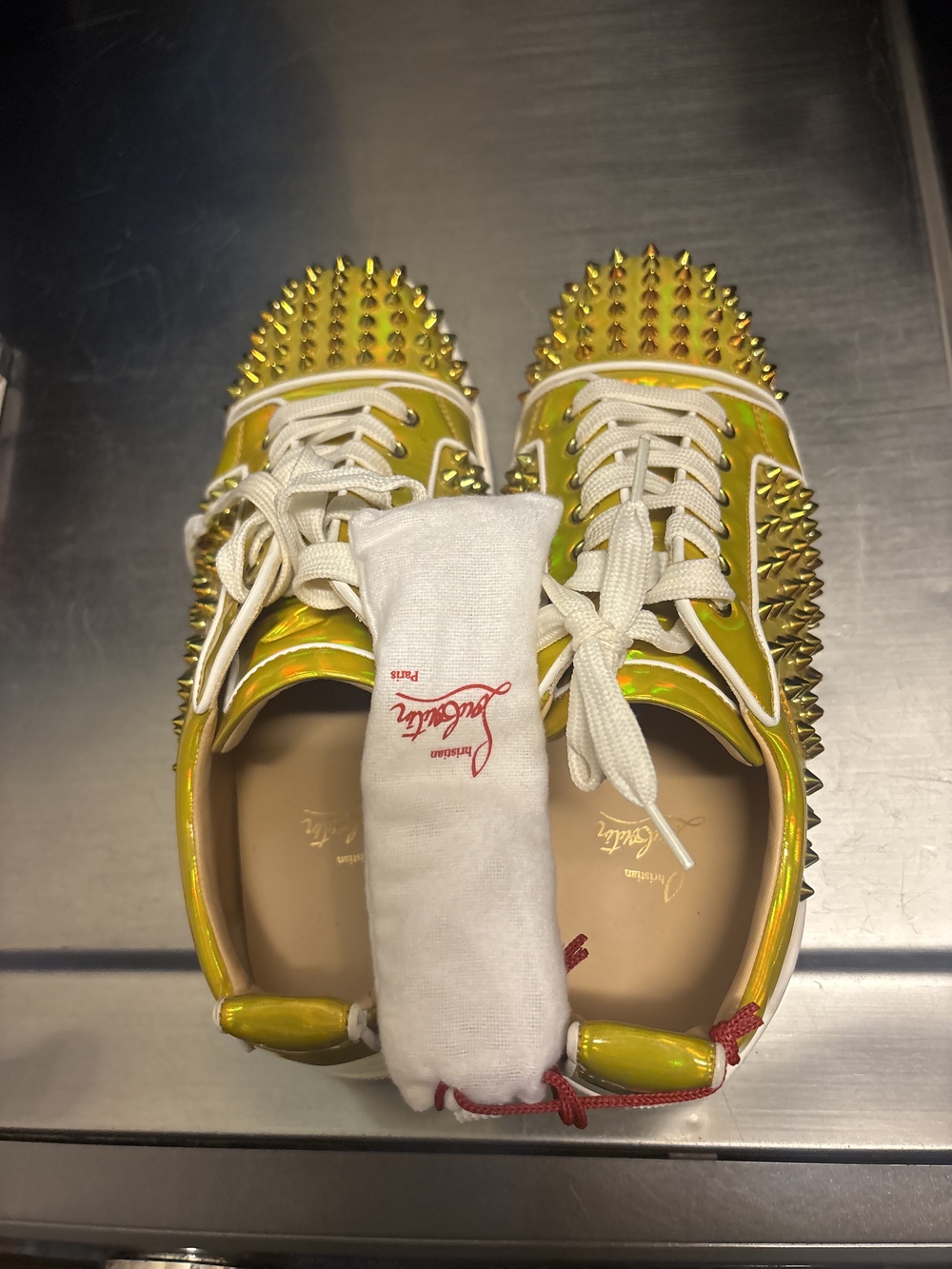 Christian Louboutin Yellow Spiked Low-Top Sneakers